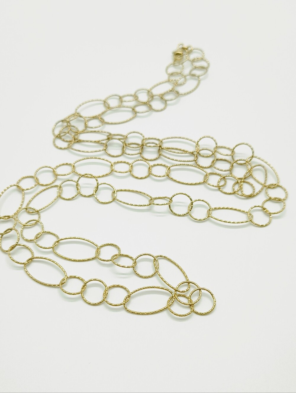 Vintage Sterling Silver Gold Vermeil Long Textured Link Chain Necklace